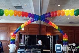 This Criss Crossing Over The Rainbow Balloon Arch Above The Dance Floor For An Oz Inspired Bat Mitzvah Easter Balloon Decor Balloon Arch Balloons