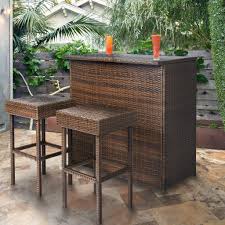 3 Piece Outdoor All Weather Wicker Bar Table Set W 2 Stools Outdoor Bar Sets Outdoor Bar Furniture Outdoor Patio Table