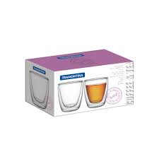 110ml capacity in each glass. Tramontina Service Double Walled Glass Tea And Coffee Cups Without Handles 2 Pc Set Tramontina