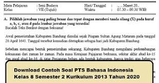 Soal ulangan harian ke 1 pai kls 8. Download Contoh Soal Pts Bahasa Indonesia Kelas 8 Semester 2 Kurikulum 2013 Tahun 2020 Beritapppk Com