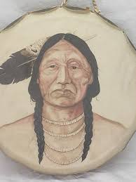 Rob McClellan Large Rawhide Hand Drum Native American Painted 15.5" Indian  Chief