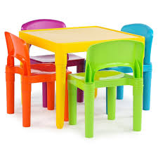 Tot Tutors Kids Plastic Table And 4 Chairs Set Vibrant Colors Yellow Multicolor Toddler Table Kids Table And Chairs Table And Chair Sets
