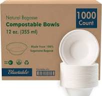 Paper Bowls Disposable 12 oz. , Compostable Bagasse Bowl [1000 Pack] Bulk  Case, Made from 100% Sugarcane, Biodegradable