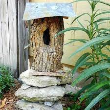 Tree Trunk Birdhouse Bird Houses Woodland Decor Tower Garden