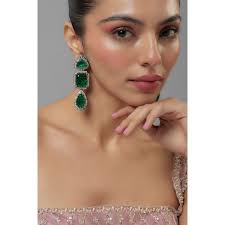 Buy VIVINIA By Vidhi Mehra Florence Silver Plated Green Zircon Womens  Danglers Earrings Online