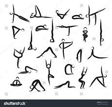 A player throws the ball into the air and at the same time he/she says the name of a yoga pose. Set Of Yoga Positions Black Vector Silhouettes Royalty Free Stock Vector 392295451 Avopix Com