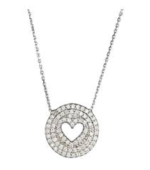 Silver Heart Round Pendant Diamond Diamond Necklace Silver