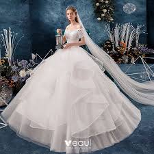 2020 popular 1 trends in weddings & events, mother & kids, women's clothing with cap sleeve short wedding dress and 1. Modern Fashion White Wedding Dresses 2019 Ball Gown Off The Shoulder Beading Sequins Lace Flower Short
