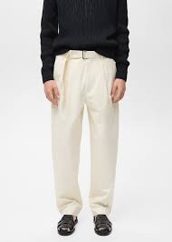 Mango Men's Relaxed Technical Pants - Ecru