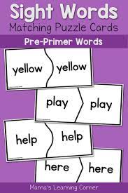 Basic Sight Words For Kindergarten Pre Primer Puzzle Cards