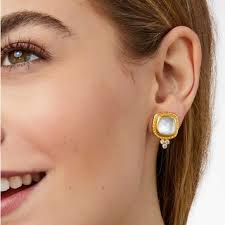 JULIE VOS® Tudor Stud Earrings Color Iridescent Jade Green Earrings