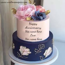 Happy wedding anniversary flowers and cake. Happy Anniversary Cake With Name Image