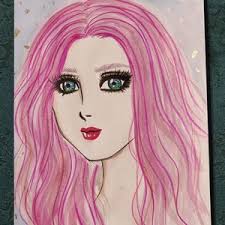 Anime Girl With Crucifix Earring, Pastel and Ink Drawing by Rhome, 9 X 12,  Original Art, Not a Print