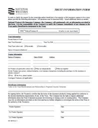 Insurance contracts have an additional requirement that they be in legal form. Fillable Online Trust Information Form National Western Life Insurance Fax Email Print Pdffiller