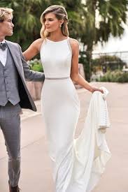 F211051 Simple Stretch Crepe Silky Jersey Wedding Dress With Halter Neckline In 2020 Simple Elegant Wedding Dress Casual Wedding Dress Top Wedding Dresses