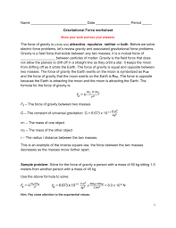 Two students are sitting 1.50m apart. Gravitational Force Worksheet