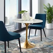 Modway Lippa 36 Round Artificial Marble Dining Table In Gold White In 2020 Dining Table Gold Dining Table Marble Marble Dining