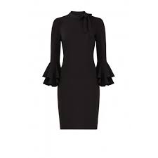 Alexia Admor Women Black Ruffle Sleeve Dress Elegant