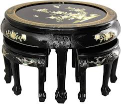 Oriental coffee tables > choose category. Amazon Com Oriental Furniture Black Lacquer Mother Of Pearl Round Coffee Table W Four Stools Home Kitchen
