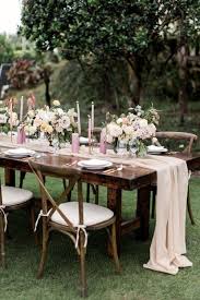Chiffon Table Runner Tapered Candles Low Floral Arrangements Fine China Wood Table Table Runners Wedding Flower Table Decorations Wedding Table Settings
