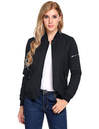Women Classic Lightweight Solid Jacket Zip Up Bomber Jacket Coat Black Cw187n3s6mx Fashion Clothes For Women Womens Spring Jackets