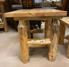 This western round end table top is upholstered in gorgeous genuine hair on cowhide and trimmed with nail heads. Rustic Pine Open End Table