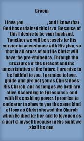 Short wedding vows for her i love you with my whole heart with a passion that can't be expressed in words, only in kisses, glances, and years of adventure by your side. Christian Wedding Vows Examples For Groom And Bride Weddinginclude