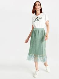 Yesil Beli Lastikli Dantel Etek Lc Waikiki Moda Stilleri Etek Dantel