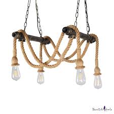 4 Lights Jute Rope Pendant Lighting With Open Bulb And Hanging Chain Rustic Chandelier Lighting Beautifulhalo Com