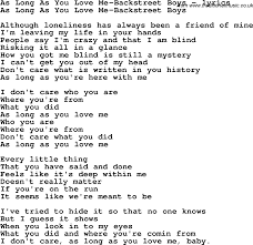 Love Song Lyrics For As Long As You Love Me Backstreet Boys