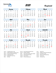 2021 Calendar Bangladesh With Holidays