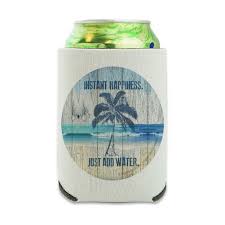 Instant Happiness Just Add Water Tropical Beach Can Cooler Drink Sleeve Hugger Collapsible Insulator Beverage Insulated Holder Walmart Com