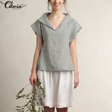 Cara menjahit kerah kaos jersey v neck.pengen lagi model kerah jersey?subscribe dulu. Plus Size 2020 Celmia Women Vintage Cotton Linen Blouses Lapel V Neck Short Sleeve Summer Shirts Casual Blusas Loose Tunic Tops Blouses Shirts Aliexpress