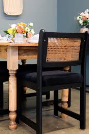 Diy Dining Chair Transformation With Rust Oleum A Plentiful Life Black Dining Chairs Cane Dining Chairs Dining Chair Makeover