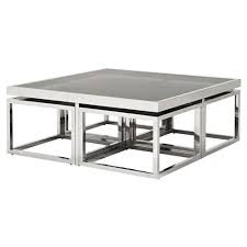 Notify me when this product is available: Eichholtz Monogram Modern Classic Smoked Glass Square Nesting Silver Coffee Table 31 W 40 W Kathy Kuo Home