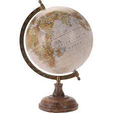 Decoratieve wereldbol, marge goederen (btw niet aftrekbaar) conditie: Antieke Wereldbol Globe Decoratie Beige 20 X 33 Cm Op Mango Houten Standaard Winkel
