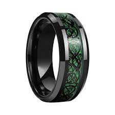 Green Celtic Dragon Tungsten Ring Carbon Fiber Inlay Men Women Etsy In 2020 Mens Wedding Bands Tungsten Celtic Wedding Rings Tungsten Wedding Bands