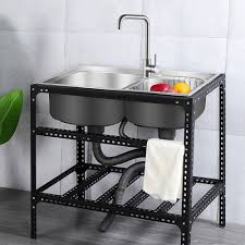 Check spelling or type a new query. Stainless Steel Kitchen Sink Freestanding Portable Double Bowl Sink 7843