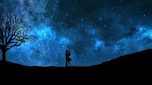 Night sky anime couple background. Hd Wallpaper Purple Couple Romantic Night Night Sky Purple Sky Love Wallpaper Flare