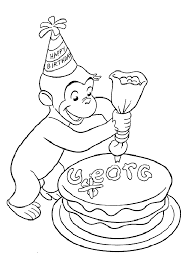 Curious George And Cake Curious George Coloring Pages Birthday Coloring Pages Curious George Birthday