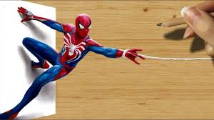 3d Pencil Drawing Spider Man In Playstation 4 Video Game Ps4 Speed Dr Spiderman Drawing 3d Pencil Drawings 3d Drawings