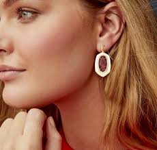 KENDRA SCOTT Anna Gold Drop Earrings in Bronze Veined Maroon Jade-Vintage  New!