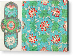 Red, gold, purple, blue, aqua licensing: Red And Blue Floral Art Asian Flower Patterns Wall Art Prints Acrylic Print By Wall Art Prints