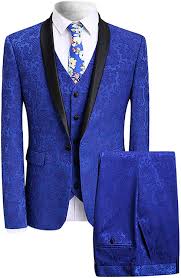 Find great deals on ebay for wedding mens suits. Yffushi Men S Elegant Jacquard 3 Piece Suit Slim Fit Royal Blue Tuxedo At Amazon Men S Clothing Store Suit Fashion Fashion Suits For Men Mens Outfits