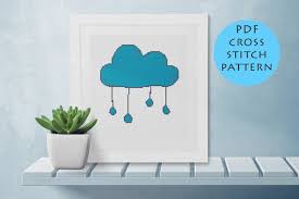Rain Cloud Cross Stitch Pattern Cute Beginner Pdf Instant Download Printable Chart Cross Stitch Fun Home Decor