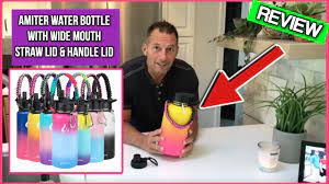 AMITER Water Bottle with Wide Mouth Straw Lid & Handle Lid - YouTube