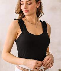 Willow Root Ribbed Ruffle Strap Tank Top Women S Tank Tops In Black Buckle