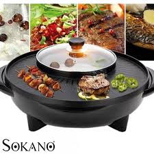 This type is designed with heating elements in both the top and bottom grill plates. Sokano Hsx8001 2 In 1 Electric Bbq Grill And Steambot Hot Pot Home Appliances