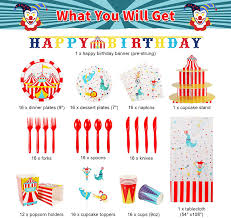 Include confetti and a personalized sticker with a fun message; Buy Decorlife Carnival Birthday Party Supplies Serves 16 Circus Theme Party Decorations Complete Pack Includes Table Cover 3 Tier Cupcake Stand Carnival Banner Popcorn Boxes Total 143 Pcs Online In Indonesia B0894xll7x