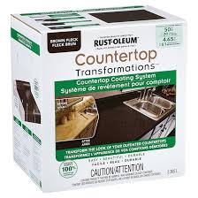 If you're considering trying out a new countertop color or aren't ready to invest in new counters but tired of looking at that old countertop. Rust Oleum Countertop Coating System Brown 283856 Rona